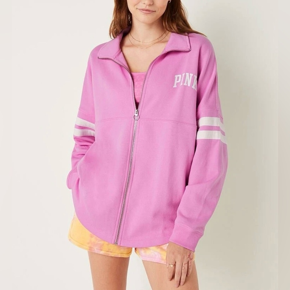 Victoria’s Secret PINK Oversized Full Zip Hoodie – Pink Bloom – Medium – NWOT